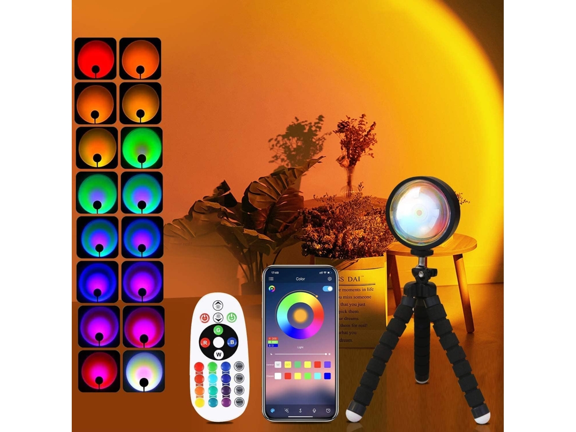 Luminária Led Sunset Lamp com Intensidade Ajustável para Quarto, Projetor de Luz Solar, Luz Noturna Rgb para Iluminação Ambiente BRILVIBERA