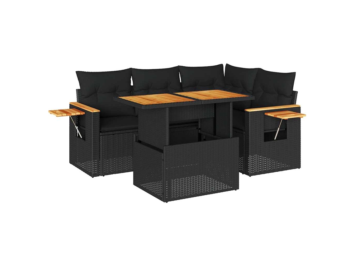 Conjunto de 5 Sofás de Jardim com Almofadões Acácia e Vime Pe MAISON EXCLUSIVE (N/A)