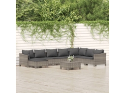 9 Pcs Conjunto Lounge De Jardim C/ Almofadões Vime Pe Cinza Dkd Home Decor