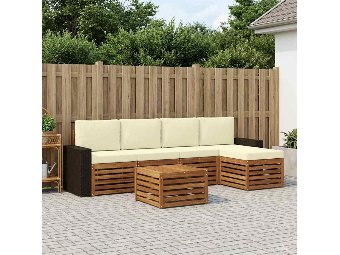 Vidaxl Conjunto De Sofás Para Exterior 6 Unid. Natural E Creme