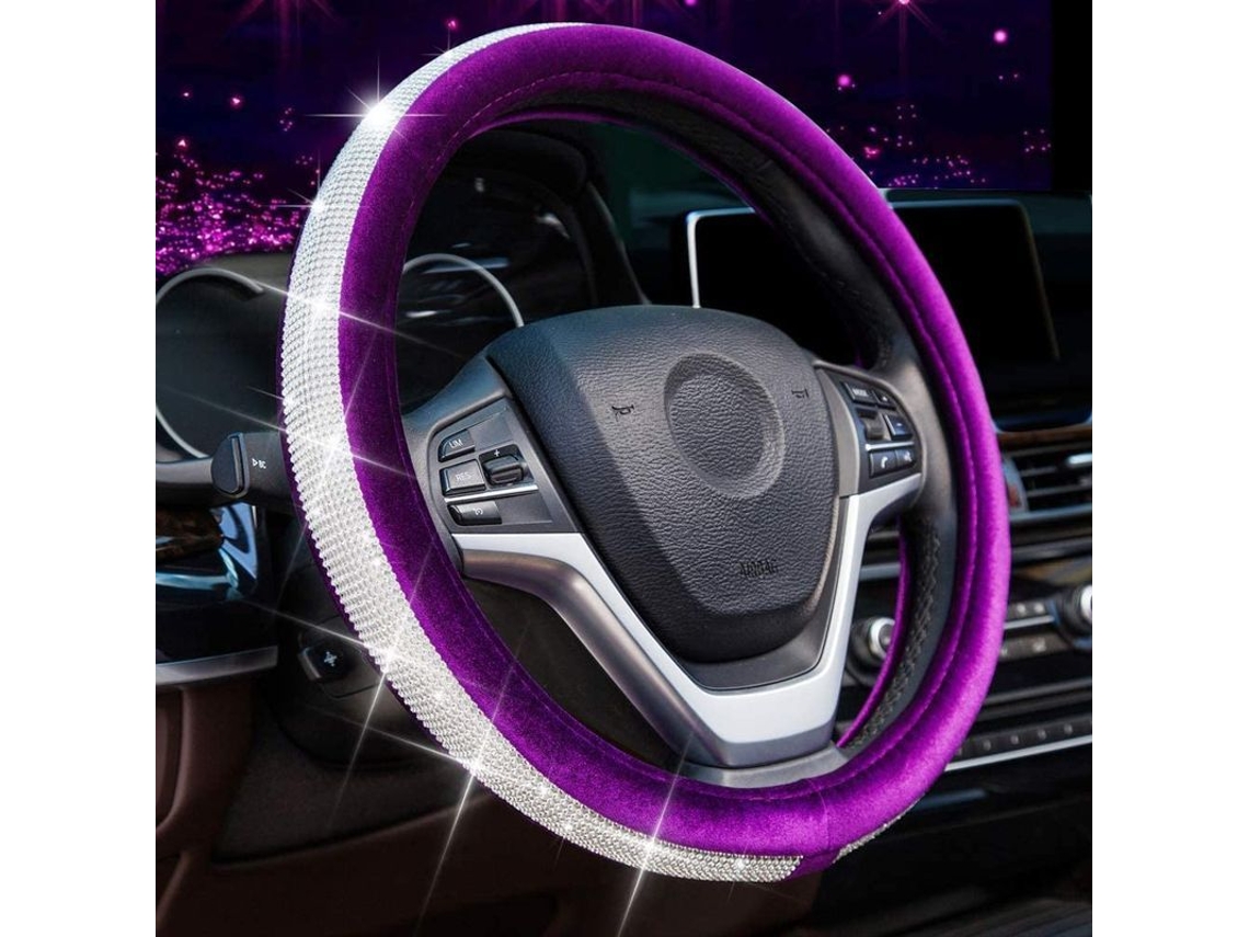 Capa Volante de Diamante Cristal com Toque de Veludo Macio Bling para Volante Universal de 15 Polegadas