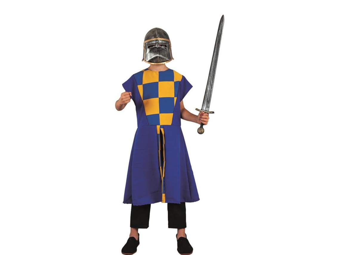 Fato medieval xadrez azul ou túnica para criança