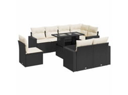 Conjunto de 9 Sofás para Jardim com Almofadões Vime Pe Preto MAISON EXCLUSIVE (N/A)