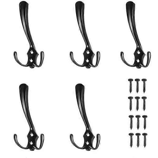 Conjunto De 5 Ganchos Triplos De Parede / Cabides - Cabide Preto