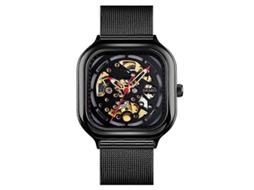 Relógio mecânico automático masculino Skmei 9184 com pulseira de malha e turbilhão quadrado vazado para estudantes, Hengrongshen (preto)