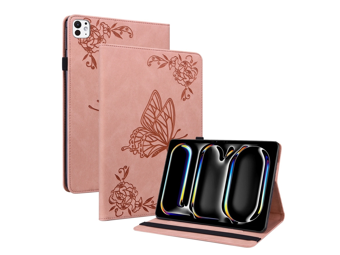 Capa Para Ipad Pro 11 2024 Em Couro Com Suporte Rosa Elysve