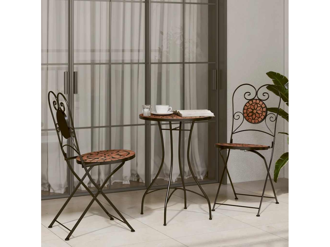 Vidaxl Conjunto De Bistrô Em Mosaico Ferro E Cerâmica Terracota