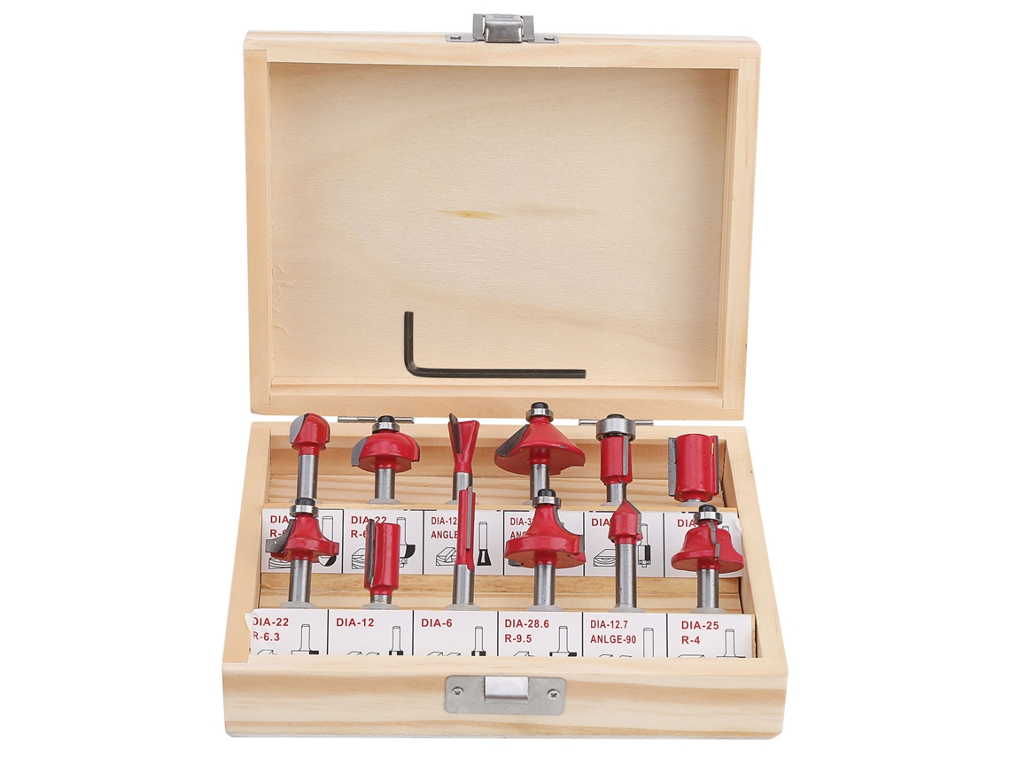 12pcs Conjunto De Brocas De Fresadora De Aço Carbono Com Caixa 1/4” Para Marcenaria
