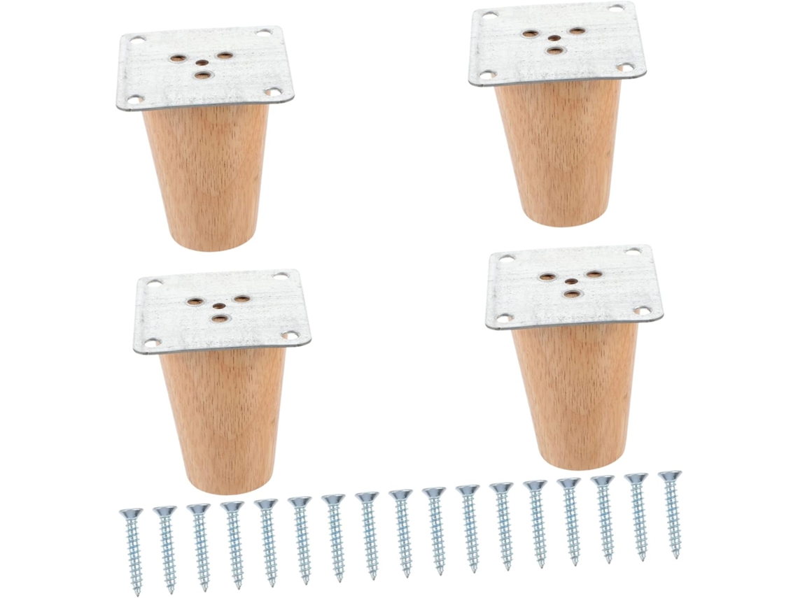 Conjunto De 4 Pés Madeira Maciça Cônicos Para Mesa Jantar Gatuida