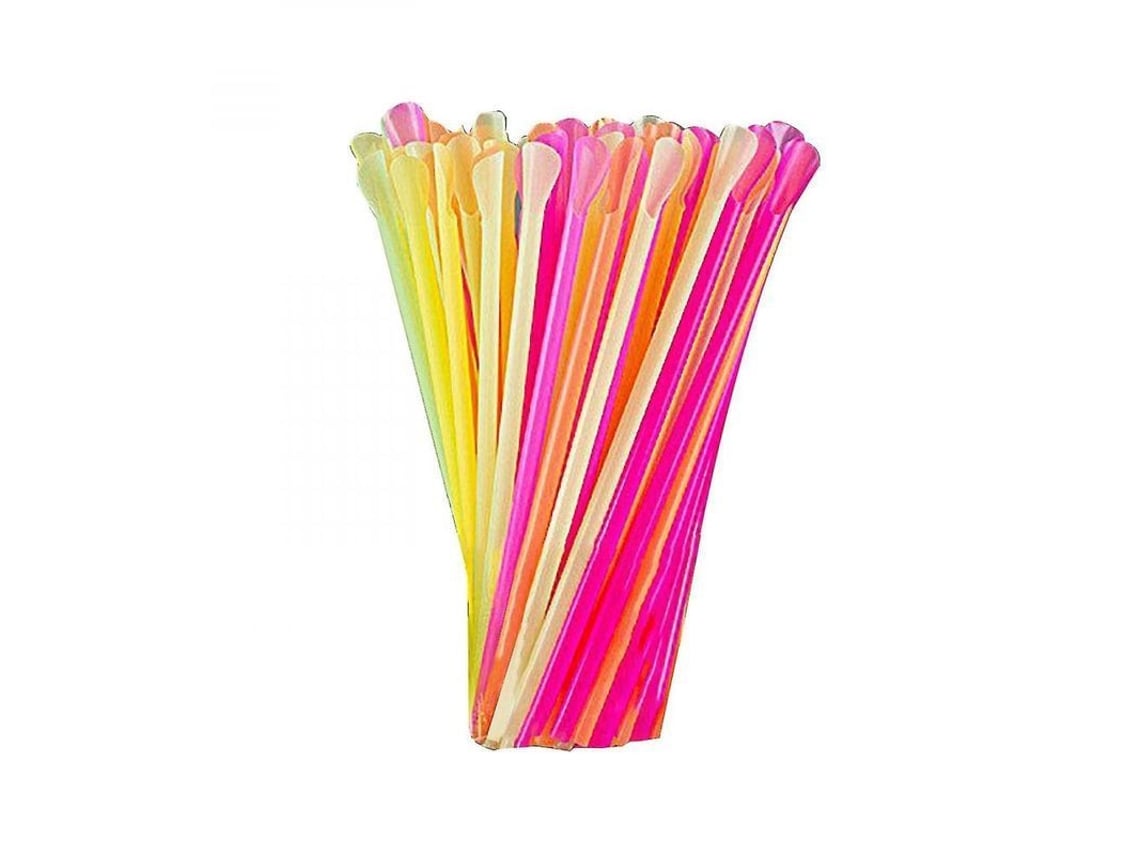 Canudos descartáveis Rebe com colher de plástico colorida, 100 unidades, para smoothies e sorvetes, 800 unidades.