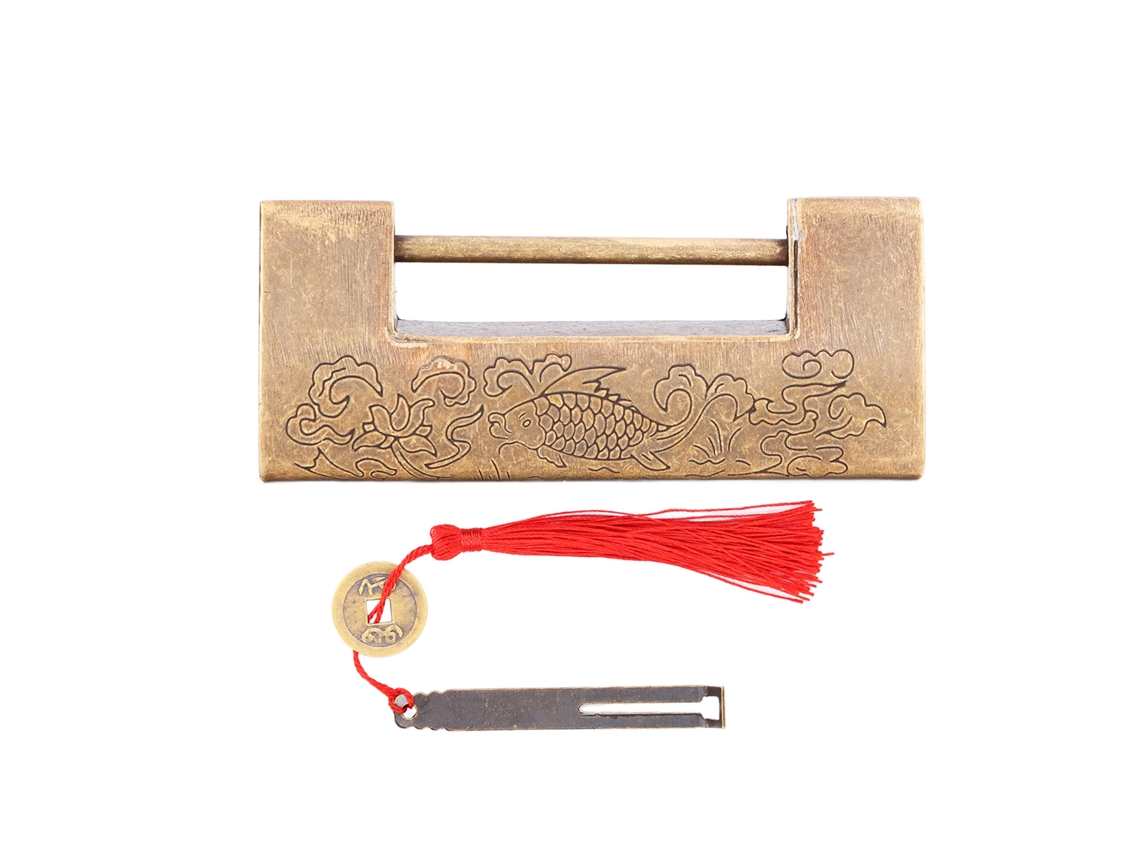 Fechadura De Cobre Chinesa Antiga Com Design De Peixe Auspicioso E Espaço De 4,3 Cm - Laxiscreed