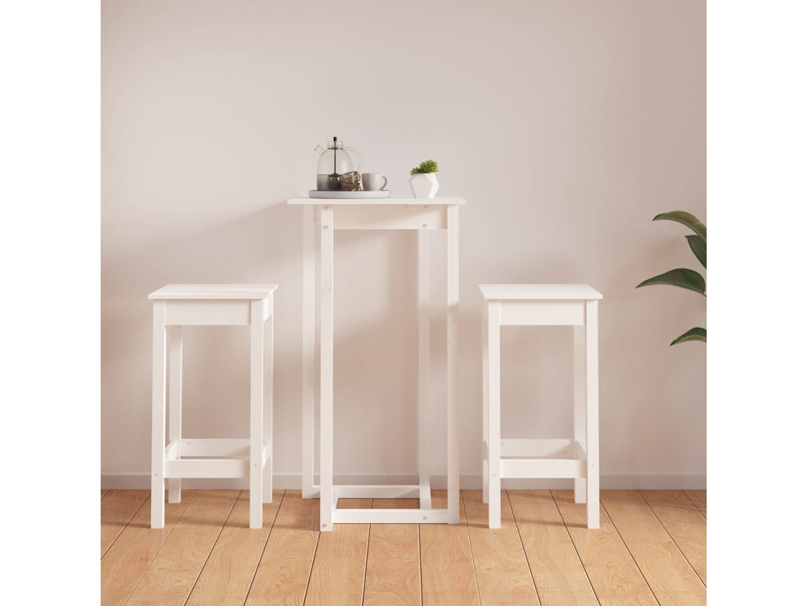 Vidaxl 3 Pcs Conjunto De Bar Pinho Maciço Branco