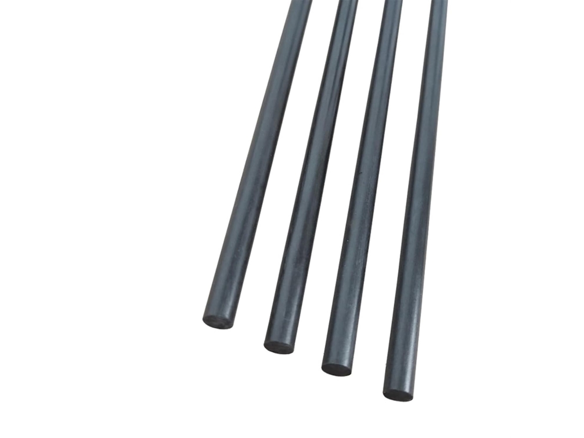 Conjunto De 4 Varetas Fibra Carbono Para Aeromodelismo, Com Acabamento Fosco E Diâmetros De 4mm, 5mm, 6mm, 7mm, 8mm E