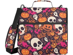 Pasta resistente rosa com estampa de caveira e leopardo ou de Halloween, com zíper e alça de ombro, fácil de instalar.