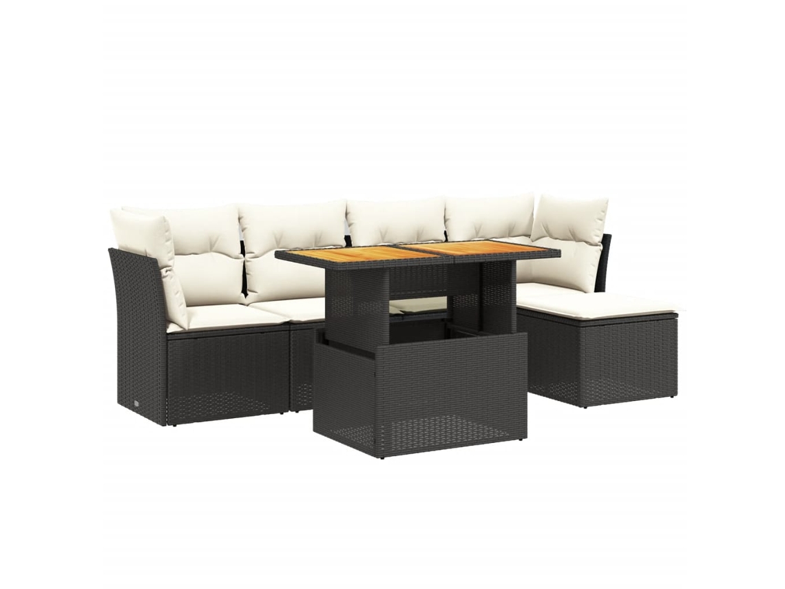 Conjunto Sofás de Jardim 6 Pcs com Almofadões Vime Pe Preto MAISON EXCLUSIVE (6 pcs)