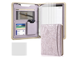 A4 Leather Multi Function Zippered Binder Manager Folder With Embossed Print, Purple Cover, 11-hole A4, 10one Grid