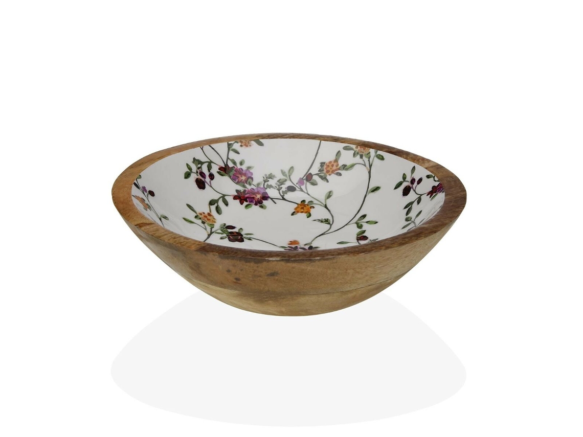 Tigela VERSA Bloemen Bambu Porcelana Madeira de Mangueira 24 X 7 X 24 Cm