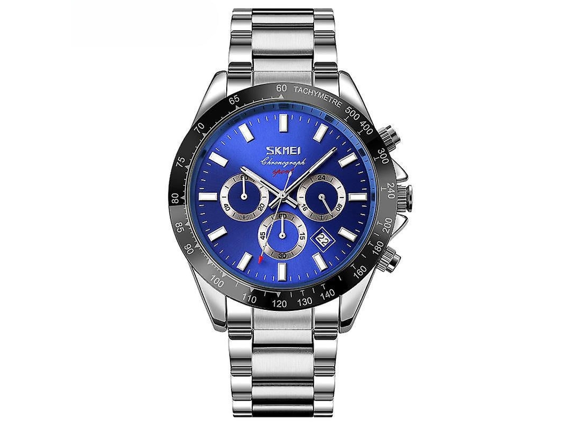 Lurelia Relógio De Quartzo Unissexo, Aço Inoxidável, Liga Metálica, Calendário, Cronómetro, Fuso Horário Duplo, 30m, Prateado, Azul E, Modelo Lx07089