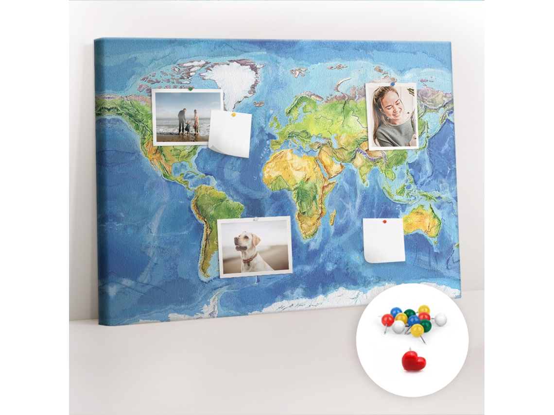 Quadro De Cortiça Mapa-múndi Para O Escritório Espelharte (70x100 Cm)