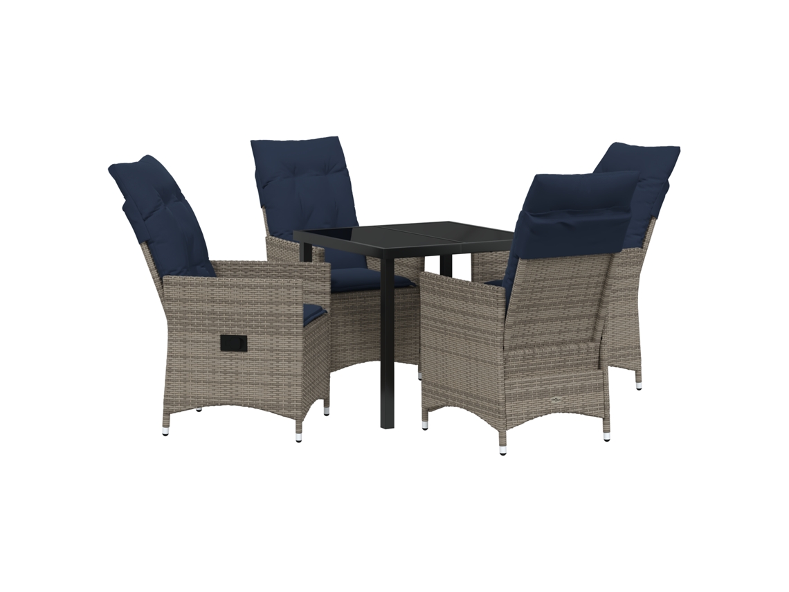 Conjunto 5 De Jantar Com Almofadas Vidaxl De Vime Cinza Polirattan