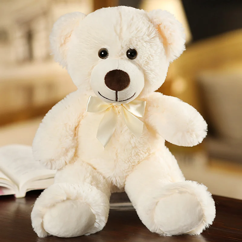 Lindo e Adorável Urso de Pelúcia Colorido com Laço, em Estilo Desenho Animado. MDUG (branco, 35 Cm)
