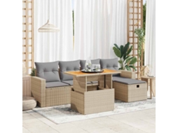 Vidaxl 6 Pcs Conjunto Sofás Jardim Com Almofadões Vime Pe/acácia Bege