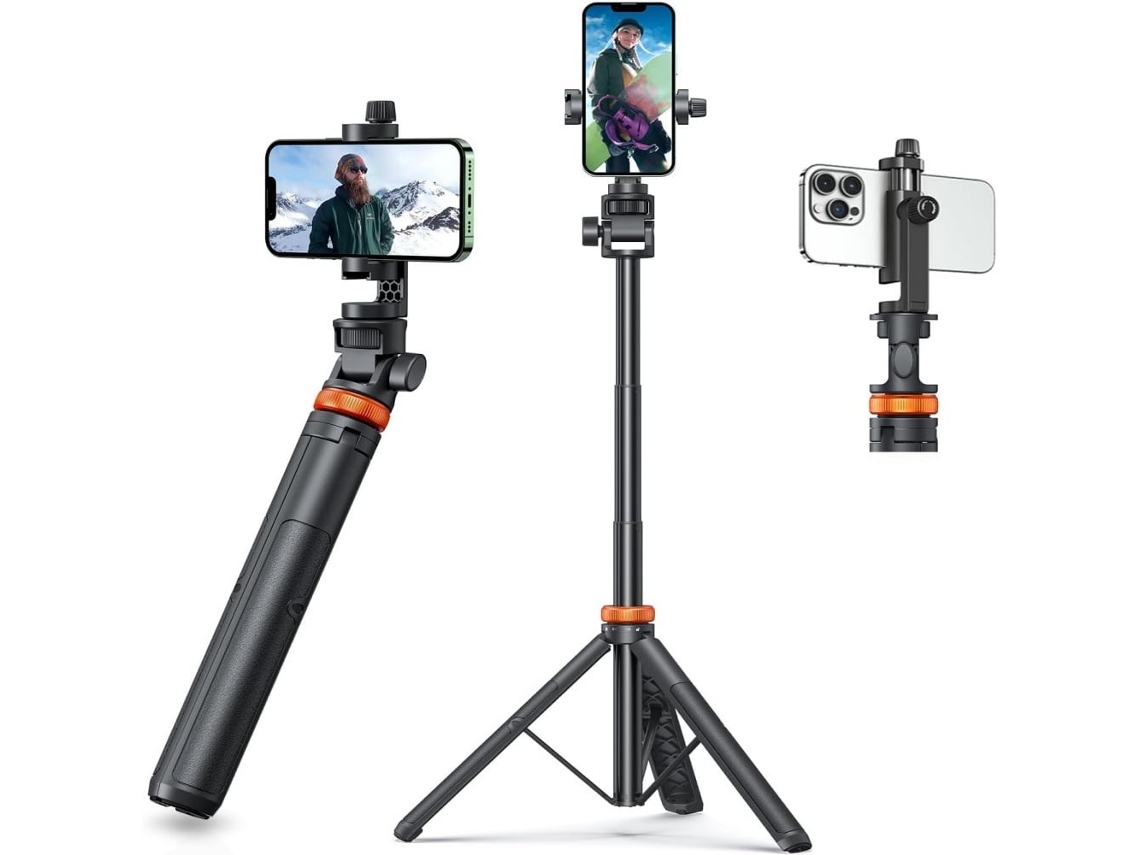 Tripé para Celular de 62", Tripé para Iphone e Bastão de Selfie Ripod com Controle Remoto, Suporte Extensível para Celular Ripod JIAPEI (preto)