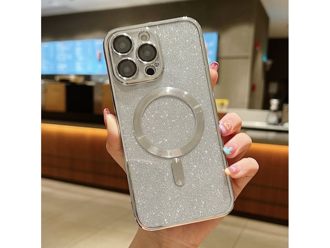 Capa De Tpu Para Iphone 14 Pro - Glitter - Acabamento Eletroplástico - Magsafe