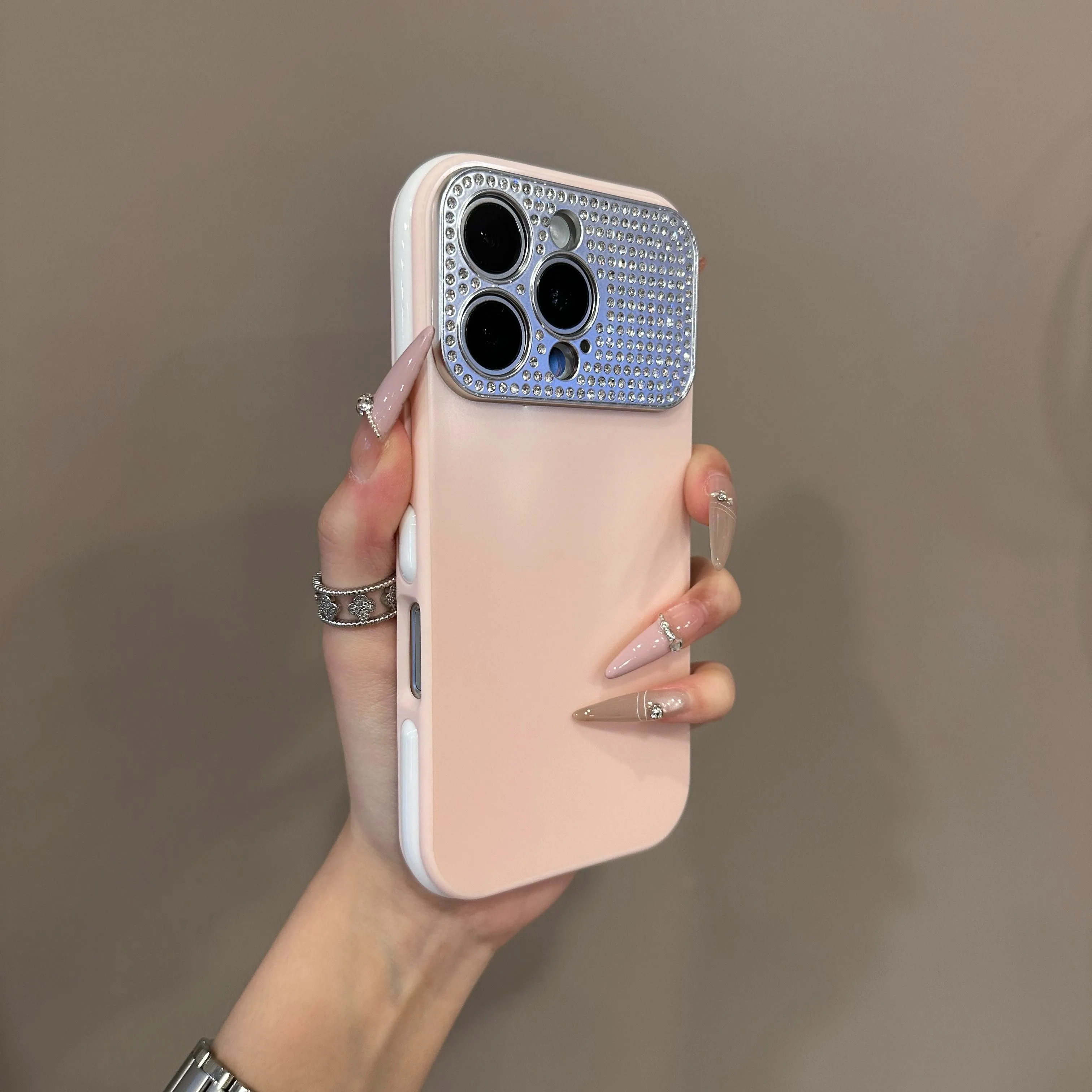 Capa Protetora Para Câmera Com Diamantes Brilhantes (rosa Para Iphone 15 Pro)