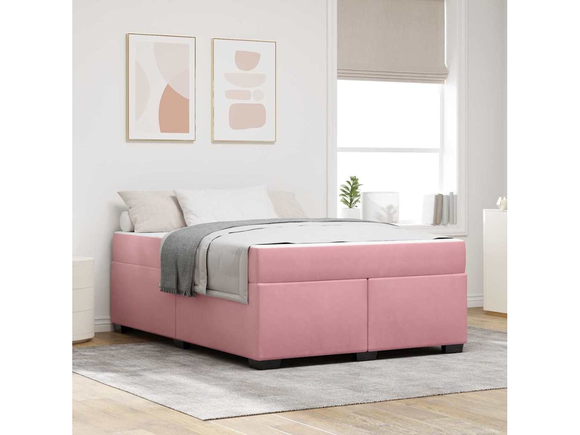 Vidaxl Estrutura Da Cama Com Colchão Rosa 140 X 200 Cm Tecido