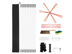 Kit de Escova Limpeza Chaminé, 10 M Vareta Flexível Náilon, 3 Reposições Cerdas, Luvas, Óculos, Bolsa, Desentupidor 90° para Chaminés Quadradas,