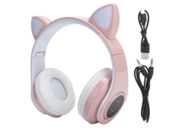 Fones de Ouvido Bluetooth 5.0 Estéreo com Luz Led Gato Bonito para Jovens Rosa S/MARCA