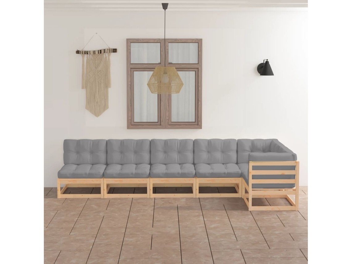 Vidaxl 6 Pcs Conjunto Lounge De Jardim Com Almofadões Pinho Maciço