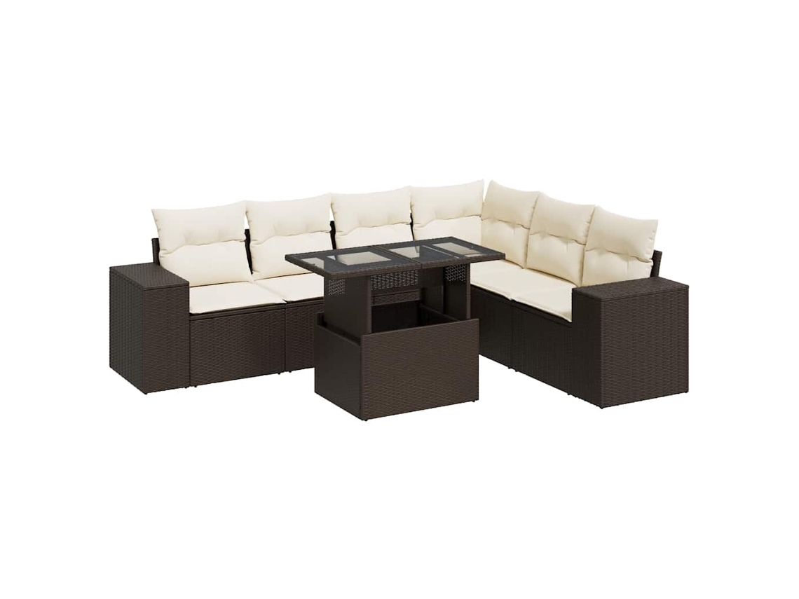 Conjunto de 7 Sofás de Jardim com Almofadões Vime Pe Castanho MAISON EXCLUSIVE (7 pcs)