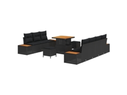 Conjunto 10 Conjunto De Sofá De Jardim Vidaxl Preto Vime Pe (80 X 80 X 71 Cm)