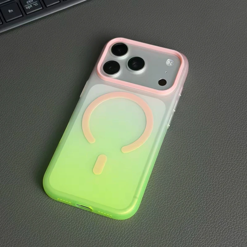 Capa Para Iphone 15 Rosa, Com Gradiente Magnético, Em Policarbonato Rígido Fosco.