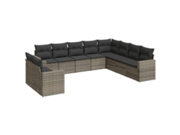 Maison Exclusive - 10 Pcs Conjunto Sofás De Jardim C/ Almofadões Vime Pe Cinzento