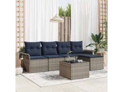 Vidaxl Conjunto De Sofá De Jardim Com Almofada 6 Pcs Cinzeto Vime Pe