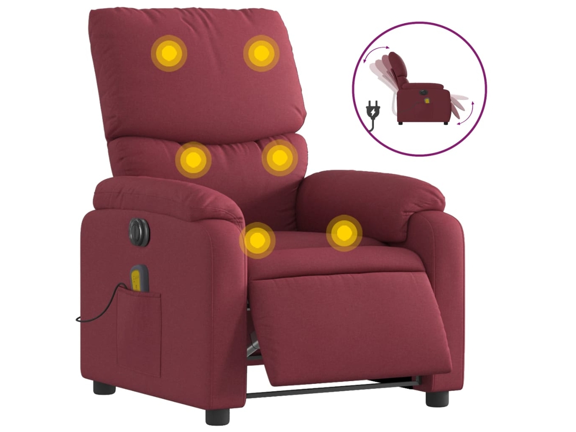 Electric Massage Recliner Chair, Electric Massage Recliner Chairs Vidaxl Vermelho Tecido