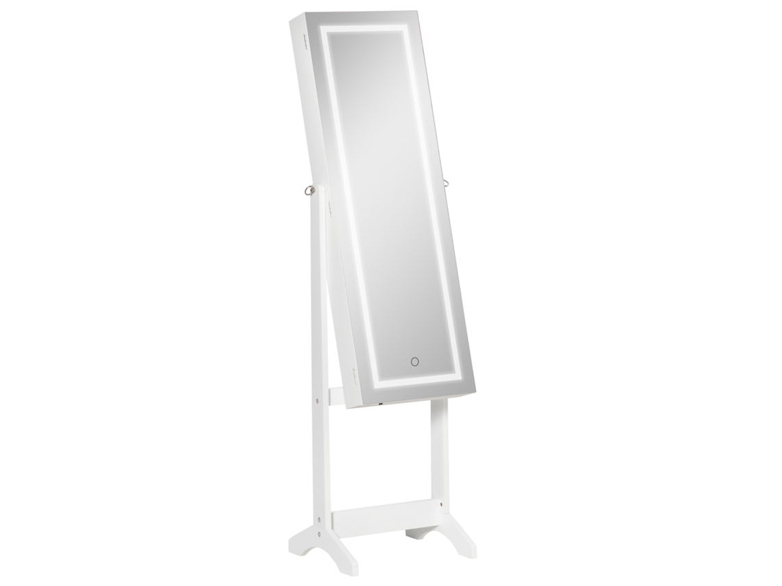 Espelho Joalheiro de Pé Mdf e Vidro Cor Branco 46x36.5x151.5 cm Homcom