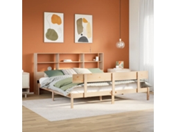 Cama Com Estante Sem Colchão 200x200 Cm Pinho Maciço