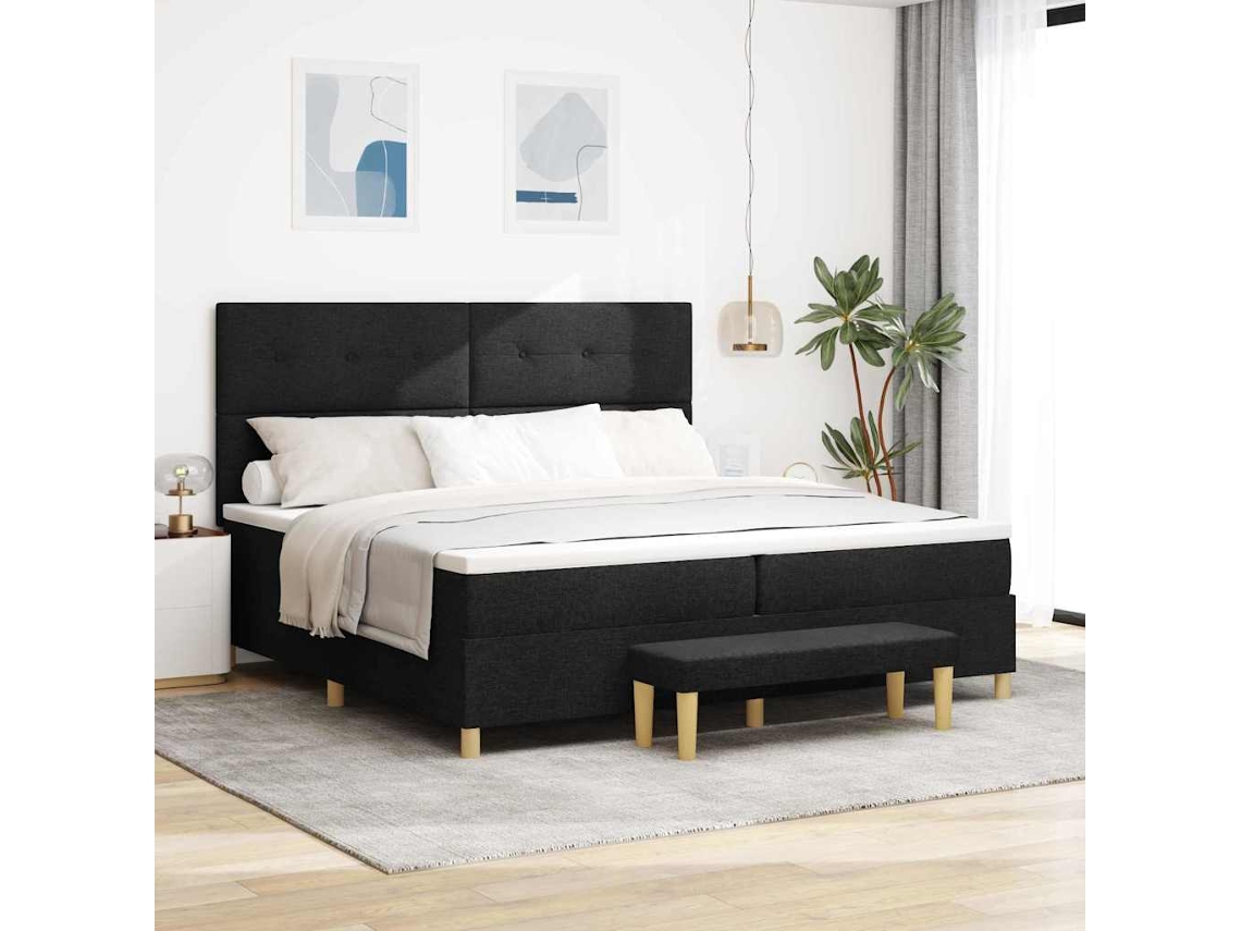 Vidaxl Cama Box Com Cabeceira Preto 200 X 200 Cm Tecido