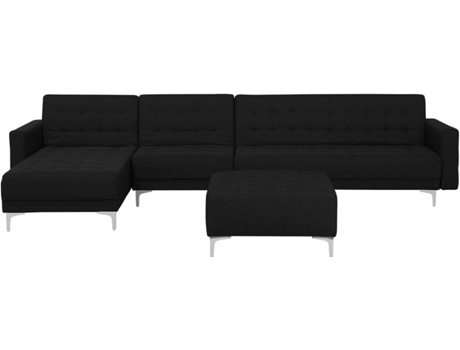 Sofá-cama de canto com 5 lugares e repousa-pés em tecido cinzento grafite ABERDEEN