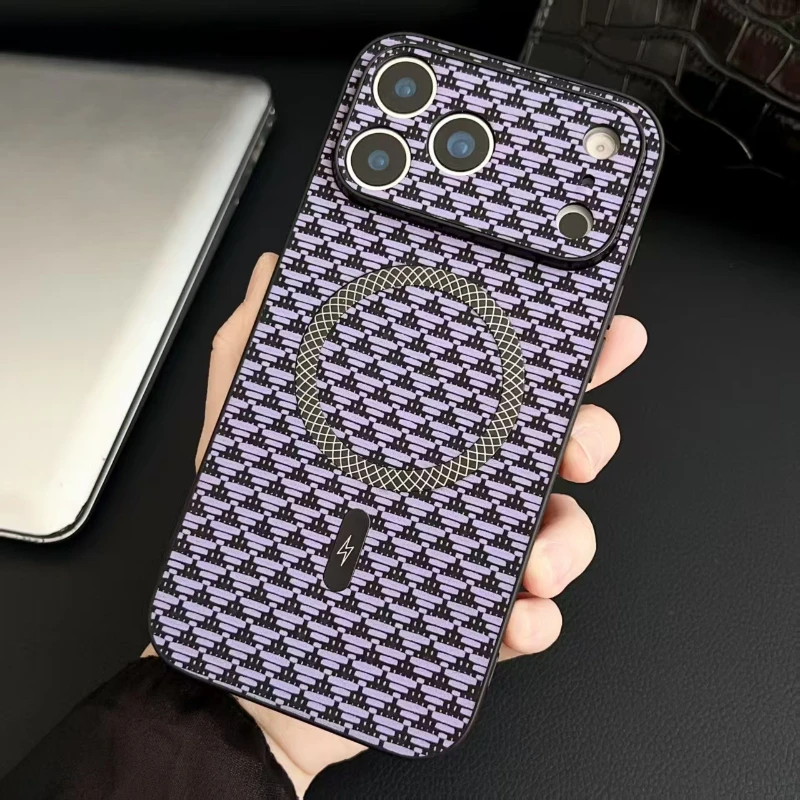 (roxo 14) Capa De Celular Com Textura De Couro, Compatível Com Carregamento Sem Fio E Resistente A Impactos.