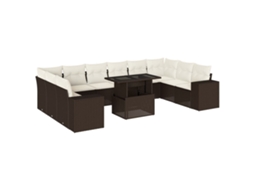 Conjunto de 11 Sofás de Jardim C/ Almofadões Vime Pe Castanho MAISON EXCLUSIVE (11 pcs)