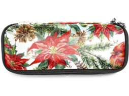 Estojo Natalino com estampa floral de poinsétia, para marcadores de grande capacidade, organizador escolar.