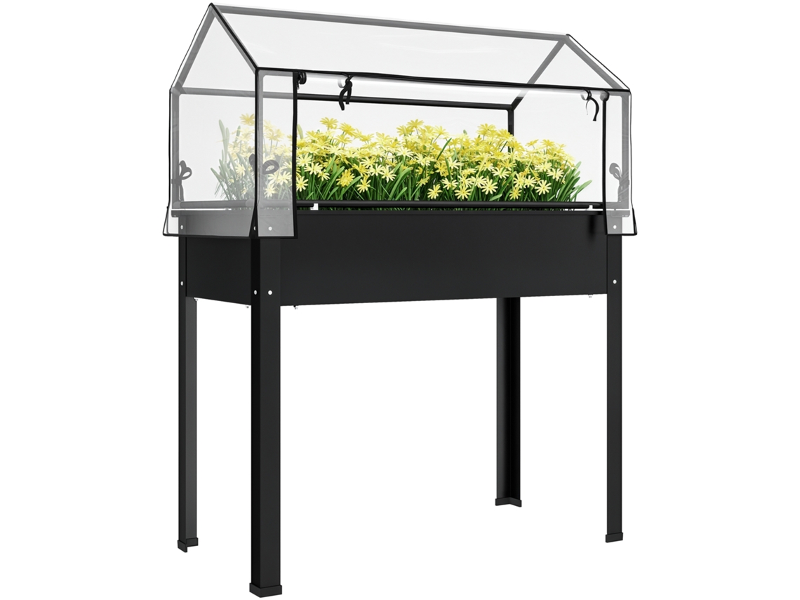 Canteiro Elevado com Telhado de Estufa, Caixa de Plantas Elevada com Furos de Drenagem,, 100 X 48 X 124 Cm Preto