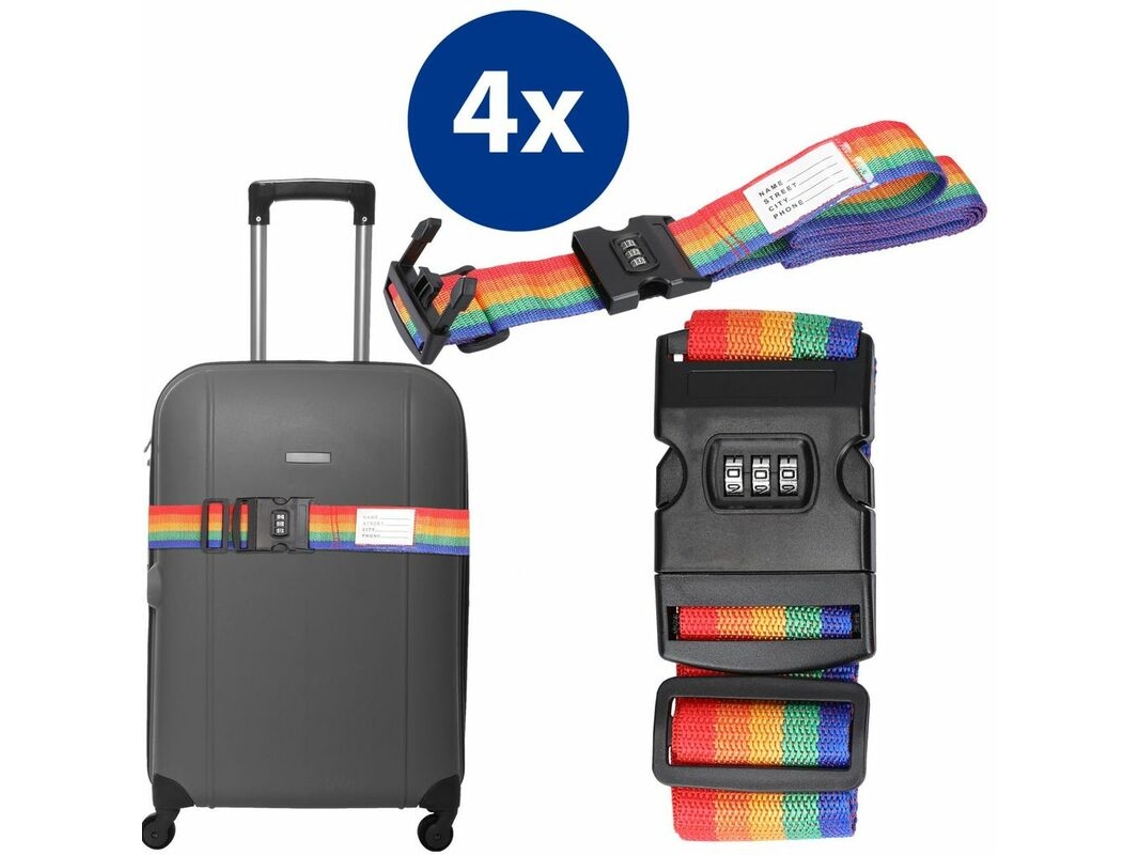 Conjunto De 4 Alças Coloridas Para Malas Viagem Com Cadeado Combinação. Ajustáveis​​ Até 200 Cm, Longas E Estilosas