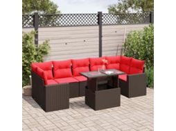 Vidaxl Conjunto De Sofá De Jardim Com 8 Peças E Almofadas Em Rattan Sintético Marrom