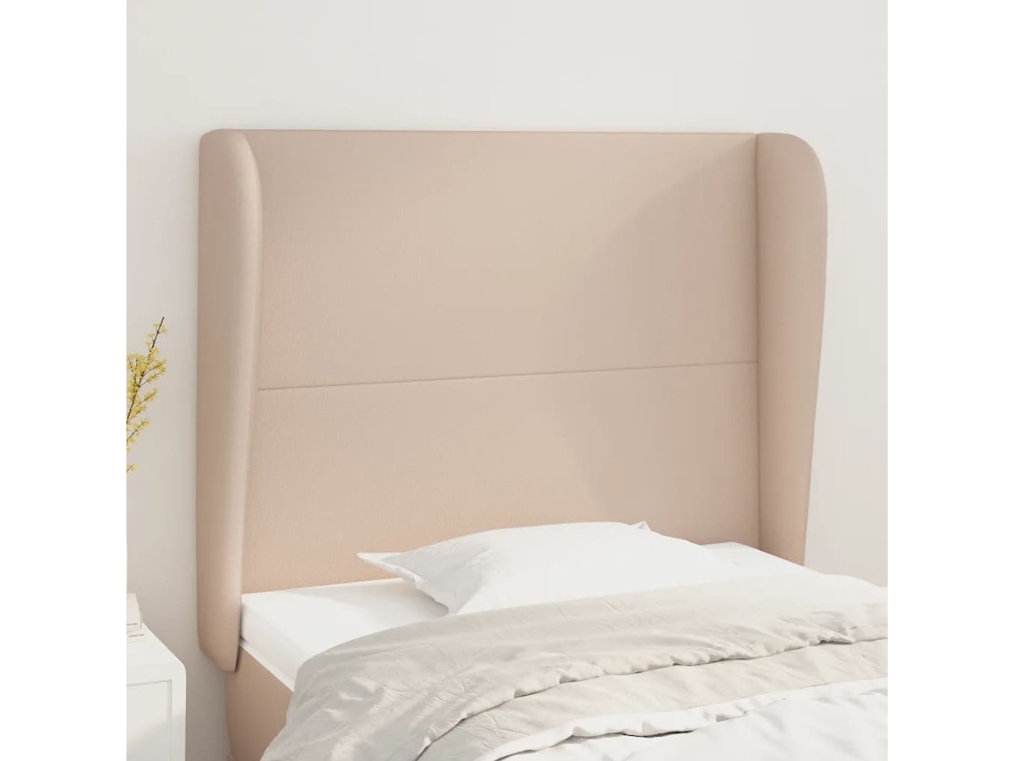 Vidaxl Cabeceira Cama C/ Abas Couro Artif. 103x23x118/128cm Cappuccino